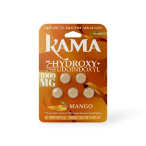 kama 7 hydroxy pseudoindoxyl chewable tablets mango 200mg per tablet 5ct 95705